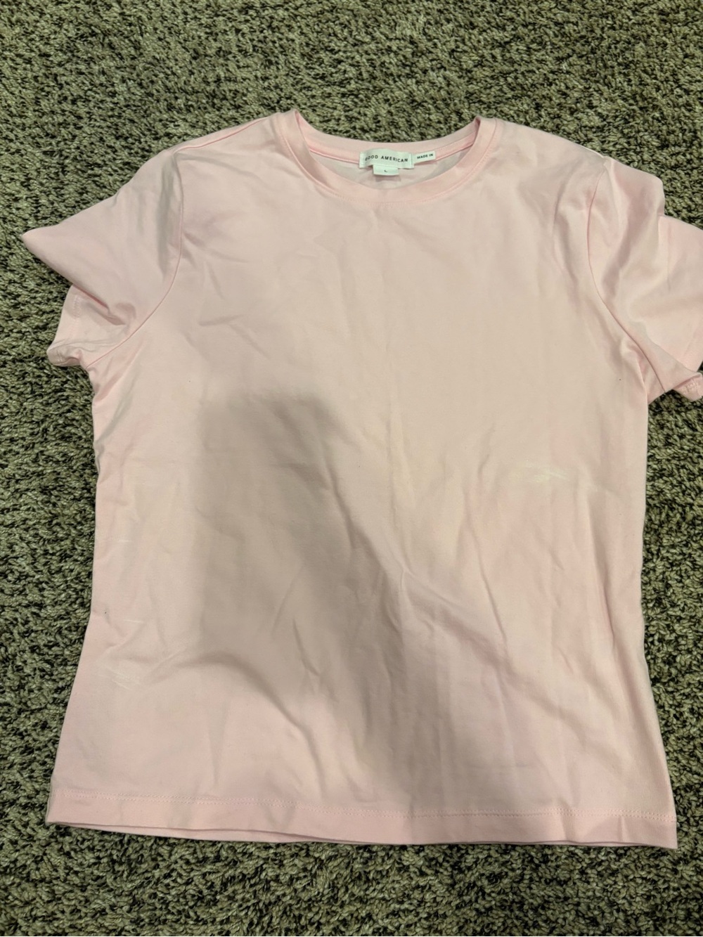 Good American Pink Crewneck Short Sleeve Tee